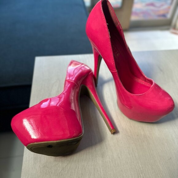 Hot Pink Patent Platform Stiletto Heels – Size 8 - Picture 5 of 6